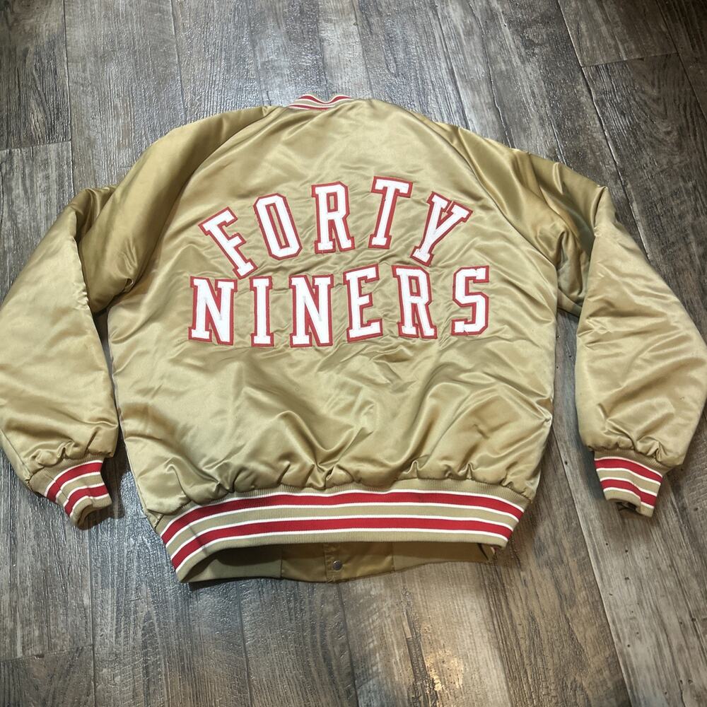 Vintage San Francisco 49ers Spell Out Gold Satin Jacket Size S Stahl-Urban - Picture 3 of 6